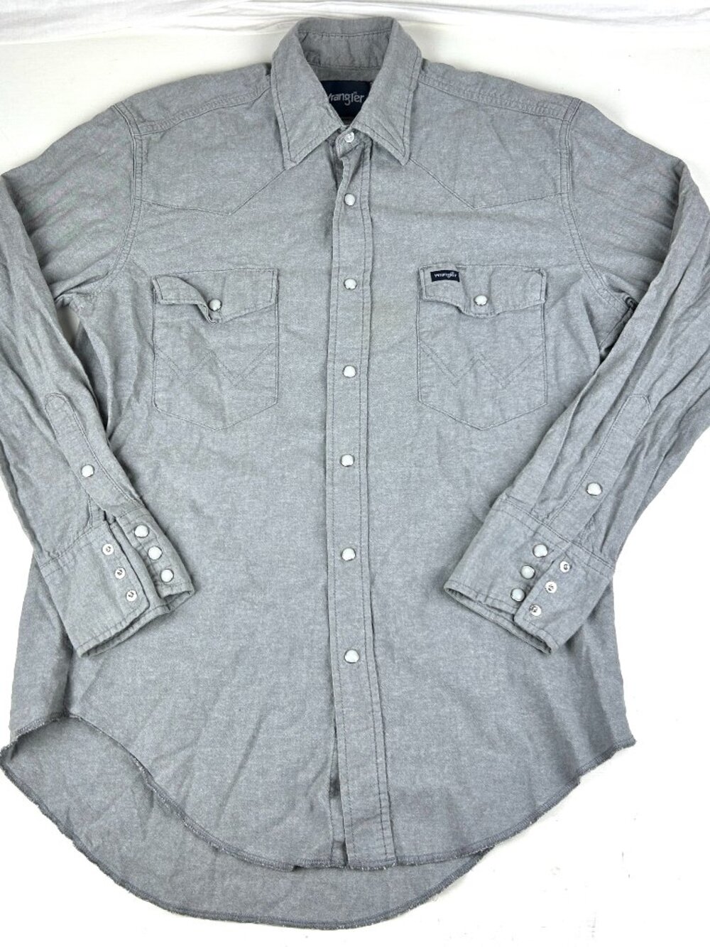 Wrangler Gray Western Pearl Snap Button Up Shirt Men's M 100% Cotton Retro
